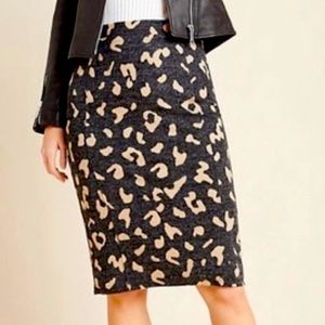 Anthropologie Maeve Delphine sweater knit pencil skirt Leopard print Size M
